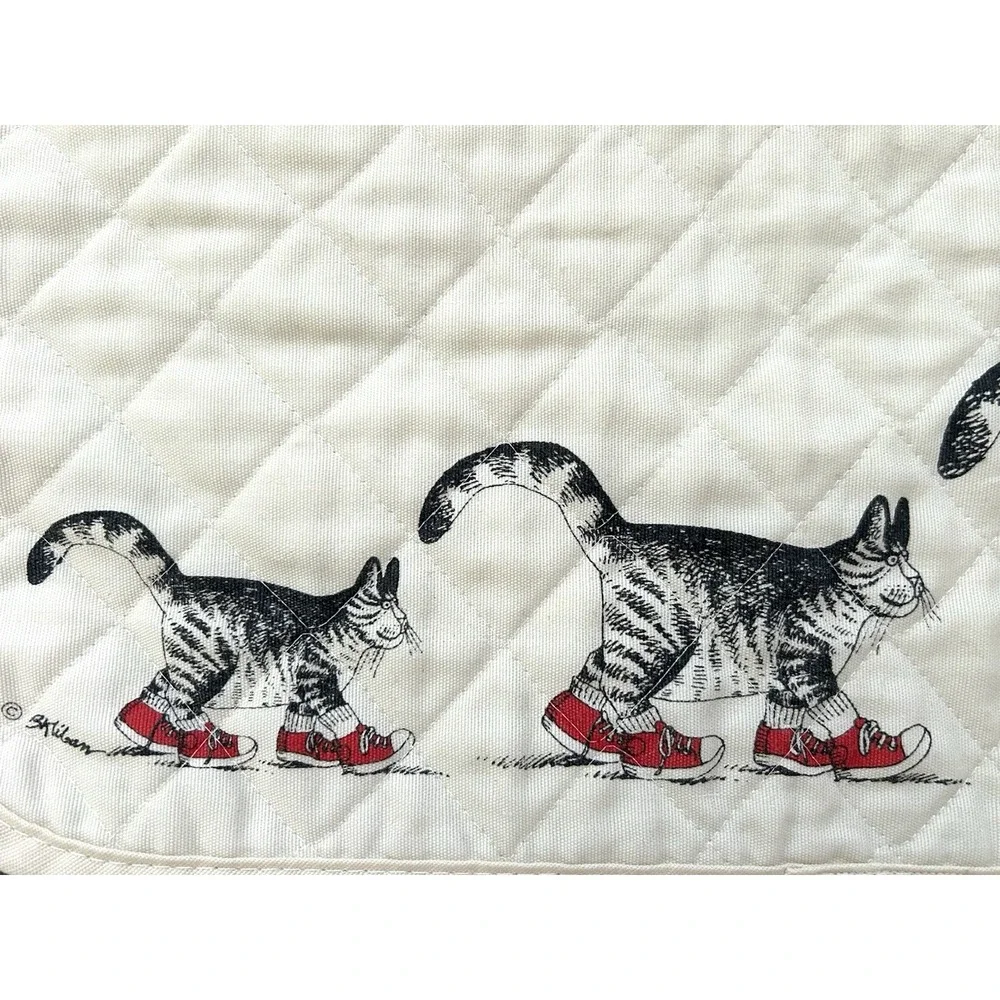 Vintage B. Kliban Placemats Cat In Red Shoes Quilted Set Of 4 Cottagecore USA